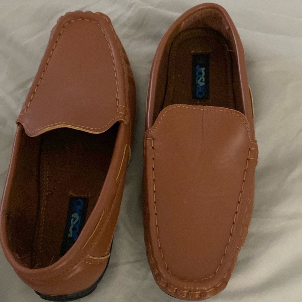 Tan boys slip on loafers size 5